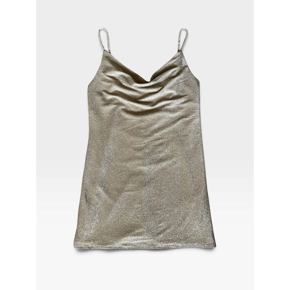 Princess Polly Kailey Champagne Metallic Mini Dress Open Back Size 2